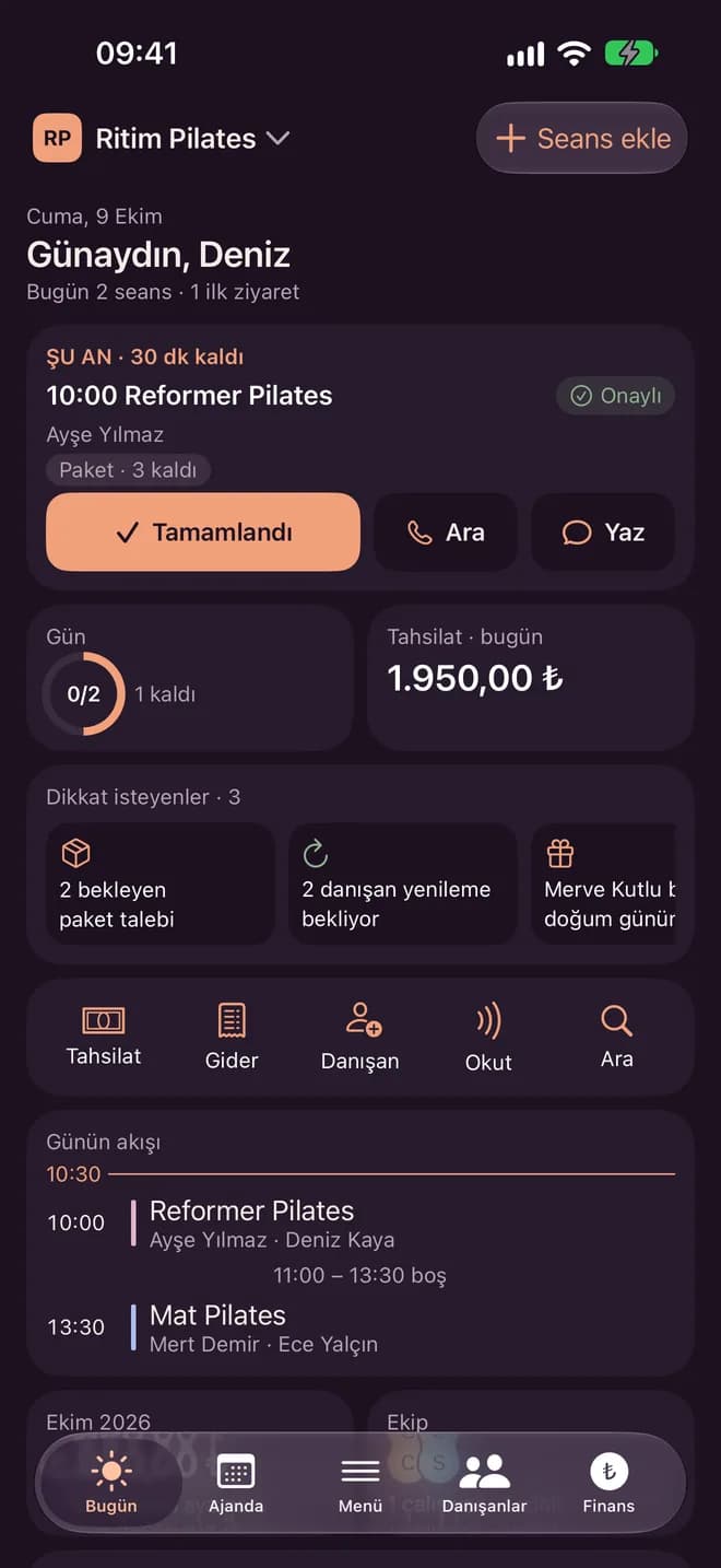 Seanslarım iPhone uygulamasında Bugün ekranı